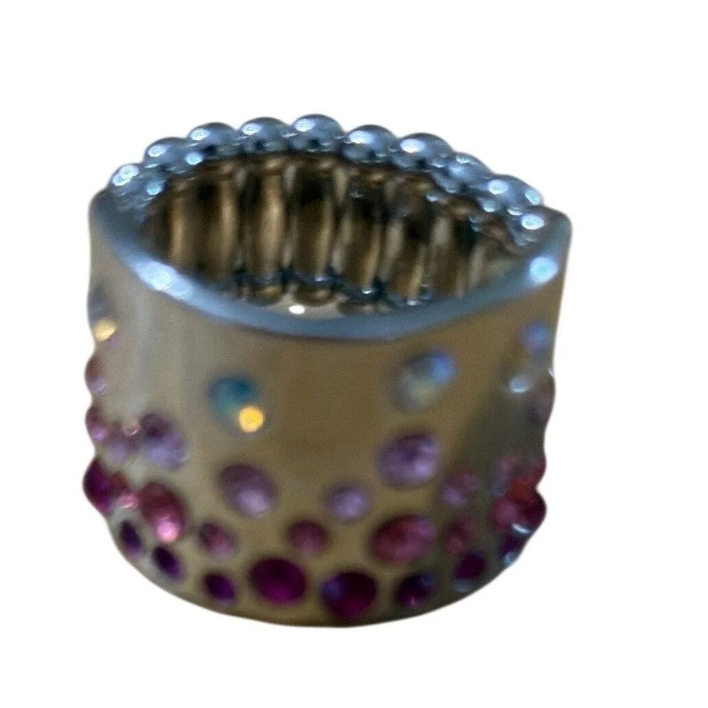 Paparazzi Silver Pink Fuchsia Ombre‎ Rhinestone Stretchy Wide Band Ring